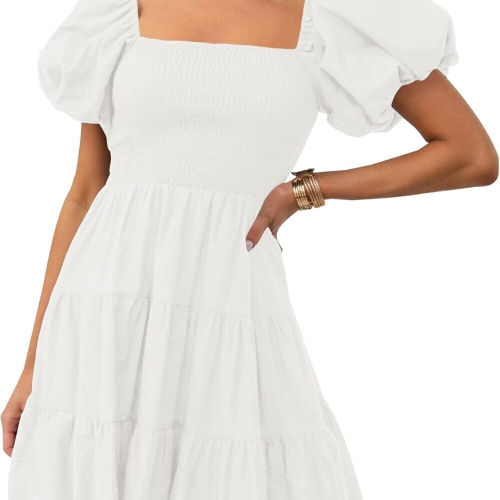 Women's Rayon Summer Mini Dress Smocked Off Shoulder Casual A Line